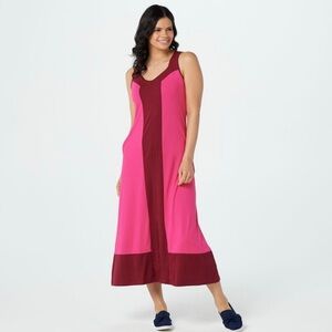 Cuddl Duds Maxi Dress Women M Pink Sleeveless Stretch Slit Comfy Beachy Pockets